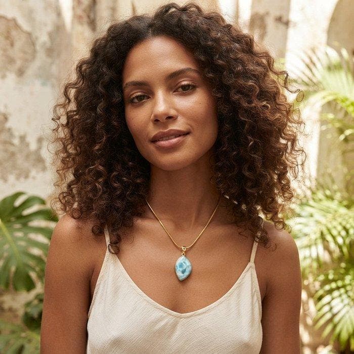 Exclusieve hanger - Larimar - Topaas en Goud Sieraden -, Verzamelen, Mineralen en Fossielen