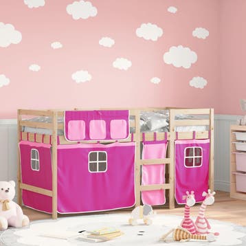 vidaXL Kinderhoogslaper met gordijnen 90x190 cm grenenhout, Verzenden, Nieuw