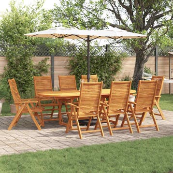 vidaXL Tuin Eettafel Set 9 st Bruin Massief Acacia Hout, Verzenden, Nieuw