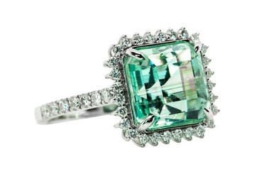 Bague - 14 carats Or blanc, Pastel bleu verdâtre (Sans, Nieuw