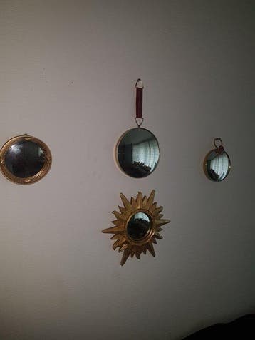 Spiegel (4) - Messing, Hout, Hars, Glas - Heksenoogspiegels
