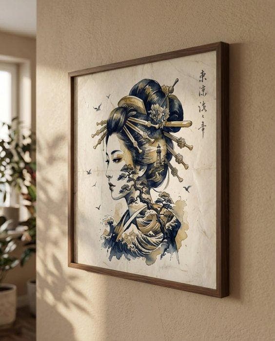 MEDSAN - Aquarelle Geisha () - UNIQUE WORK, Antiek en Kunst, Kunst | Designobjecten