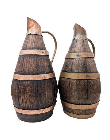 Kruik - Eik - Twee kruiken voor cider/wijn, gemaakt van hout