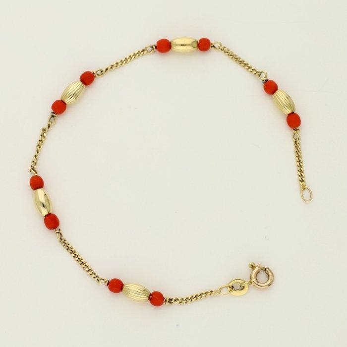 Armband - 14 karaat Geel goud - Bloedkoraal, Handtassen en Accessoires, Armbanden