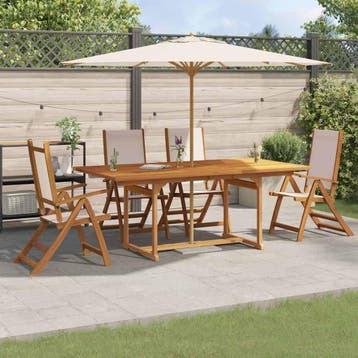 vidaXL 5-delige Tuinset massief acaciahout en textileen, Verzenden, Tuinset