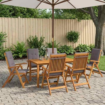 vidaXL Tuin Eettafel Set 6-zits Naturel Massief Acacia Hout, Verzenden, Nieuw