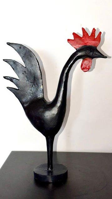 Abdoulaye Derme - sculptuur, Coq - 32 cm - Koud geverfd, Antiek en Kunst