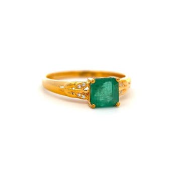 Bague - 14 carats Or jaune - 1.16ct. tw. Émeraude - Diamant
