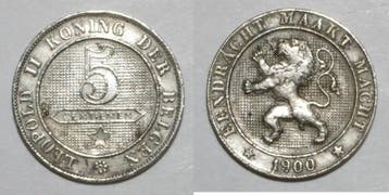 Belgique Belgie Km 41 5 Centimes 1900 Leopold Ii Flaemisc..., Verzenden
