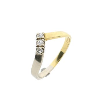 Bicolor gouden v-vorm ring met diamanten; 0,105 ct., Handtassen en Accessoires, Ringen, Gebruikt, Ophalen of Verzenden, 17 tot 18