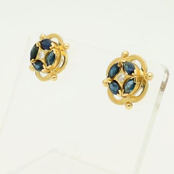 Boucles doreilles - 14 carats Or jaune - Diamant - Saffier, Nieuw