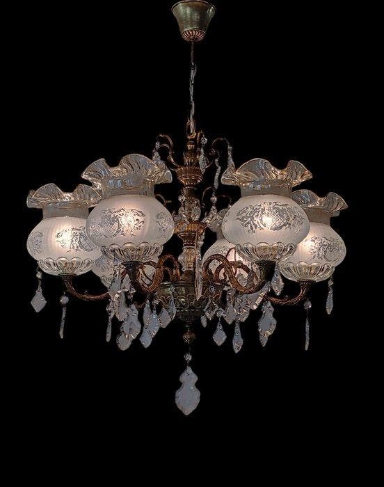 Plafonnier - bronze, cristal, Antiquités & Art, Curiosités & Brocante