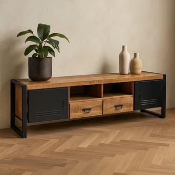 Tv-meubel Mangohout Nola 205 cm, Verzenden, Nieuw, Overige houtsoorten, Industriële meubels