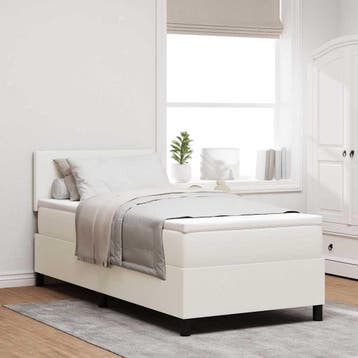 vidaXL Boxspring bed Crème en Wit 100 x 200 cm Corduroy stof, Verzenden