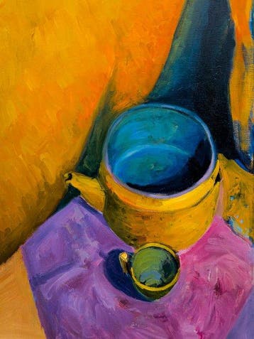 Eliza Koodziej - Still Life with Orange Drapery, Antiek en Kunst, Kunst | Schilderijen | Modern