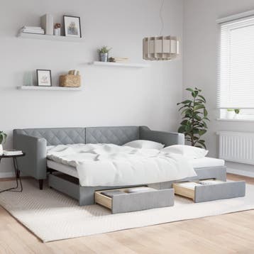 vidaXL Slaapbank met onderschuifbed lades 100x190 cm stof, Huis en Inrichting, Slaapkamer | Bedden, Verzenden, Nieuw