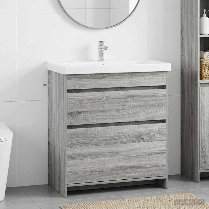 vidaXL Badkamer Onder Het Wastafel Kast Grijs Sonoma, Maison & Meubles, Tables | Coiffeuses, Envoi