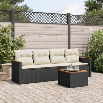 vidaXL 5-delige Loungeset met kussens poly rattan zwart, Verzenden, Nieuw, Loungeset