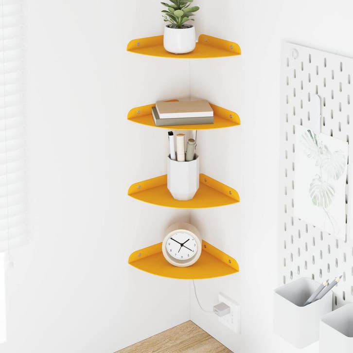 vidaXL Hoek Plank 4 st Mosterdgeel 18 x 18 x 2 cm, Maison & Meubles, Armoires | Armoires murales, Envoi