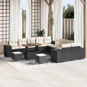 vidaXL Tuinbank Set 13 st Zwart en Crème poly rattan, Verzenden, Nieuw