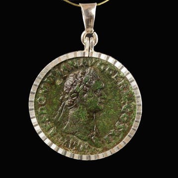 Romain antique Coin pendant, Empereur Domitien - Moneta au