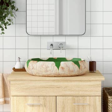 vidaXL Opzetwasbak ovaal 59x40x15 cm keramiek groen en bruin, Doe-het-zelf en Bouw, Verzenden, Nieuw