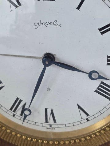 Horloge de bureau - Angelus - bois, laiton, verre, émail -