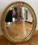 Miroir- Miroir ovale vintage, doré et vert, avec verre