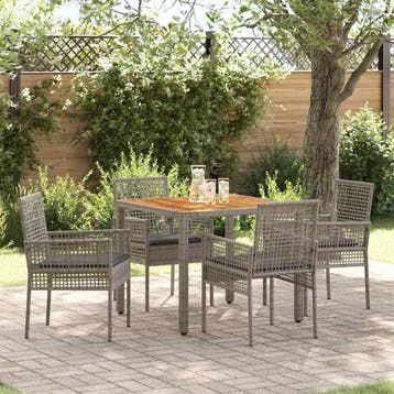 vidaXL Tuin Eettafel Set 5 st Grijs poly rattan, Verzenden
