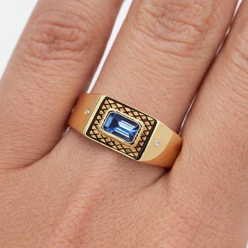 Zonder minimumprijs - Ring Verguld Tanzaniet - Diamant -, Handtassen en Accessoires, Ringen, Nieuw