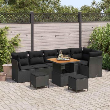 vidaXL Tuinbank Set 9 st 6-Aantal zitplaatsen Zwart, Verzenden, Nieuw