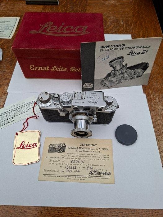 Leica IIIf Black Dial - Rangefinder Camera Outfit – 1951, Verzamelen, Foto-apparatuur en Filmapparatuur