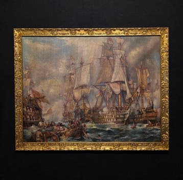 Franse school (XX) - Grande battaglia navale - XL format, Antiquités & Art, Art | Peinture | Classique