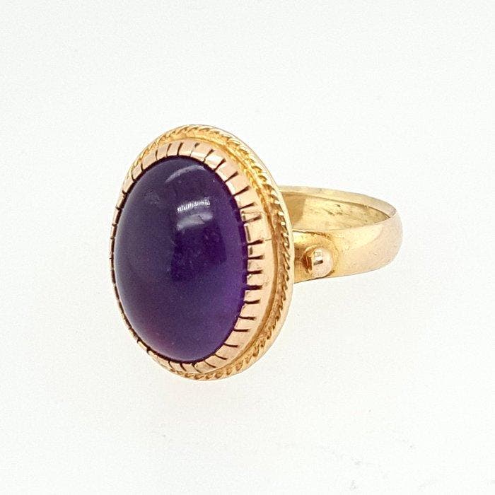 Ring - 14 karaat Geel goud Amethist, Handtassen en Accessoires, Ringen