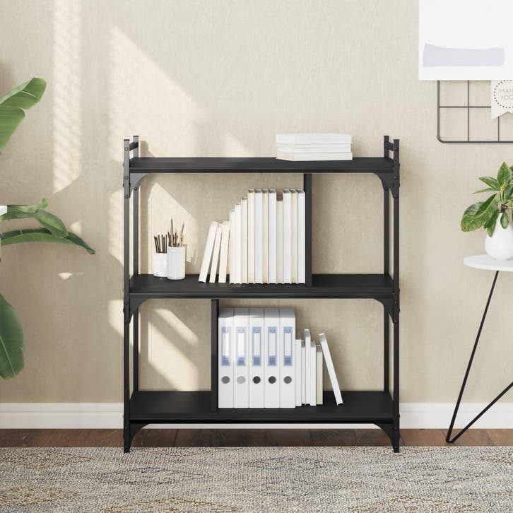 vidaXL Boekenkast 3-laags 76x32x88 cm bewerkt hout zwart, Huis en Inrichting, Kasten | Boekenkasten, Nieuw, Verzenden
