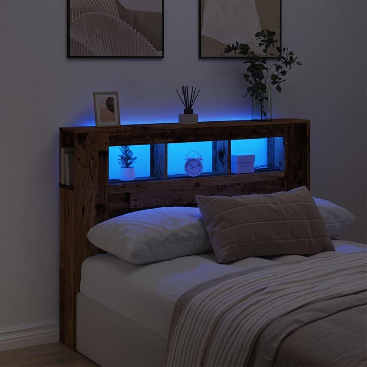 vidaXL Hoofdeinde met LED 140x18,5x103,5 cm bewerkt hout oud, Huis en Inrichting, Slaapkamer | Bedden, Nieuw, Verzenden