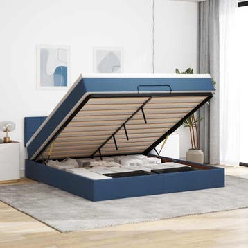 vidaXL Bed poef met matras en LEDs 180x200 cm stof blauw, Verzenden, Nieuw