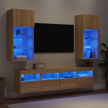 vidaXL 5-delige Tv-wandmeubelset met LED bewerkt hout sonoma, Verzenden