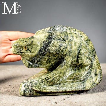 Handgesneden iguana-beeld in serpentijnsteen Dierenbeeld,