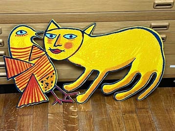 Corneille (1922-2010) - sculptuur, Sculpture Chat et Oiseau