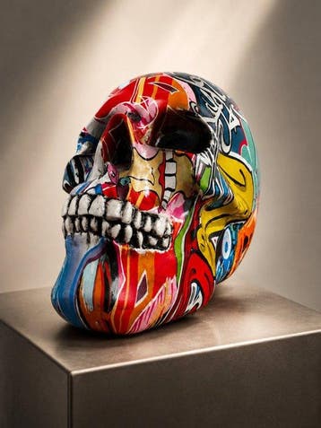 sculptuur, Graffiti Skull – Kleurrijk Pop Art Sculptuur –