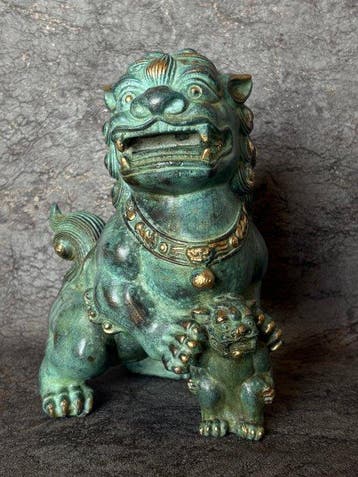 Beeld, Exclusieve Chinese set foo dogs - 21.5 cm - Brons