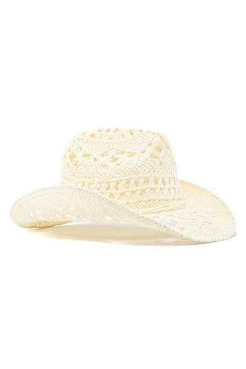 KIMU® Cowboyhoed Gevlochten Strohoed Crème Beige Stro Cowboy, Ophalen of Verzenden, Nieuw