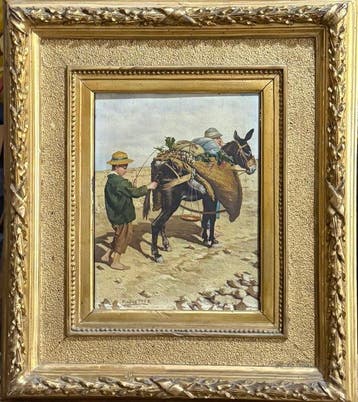 Rodolfo Paoletti (1866-1940) - Giovani Contadini con Asino