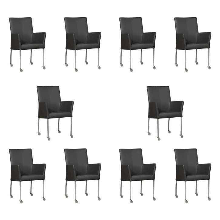 Set van 10 Leren eetkamerstoelen Comfort met wieltjes en, Huis en Inrichting, Stoelen, Nieuw, Eén, Leer, Ophalen of Verzenden