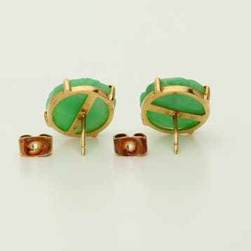 Boucles doreilles - 14 carats Or jaune - Jade