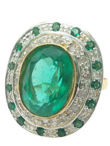 Zonder minimumprijs - Ring - 9 kt. Zilver, Geel goud Smaragd