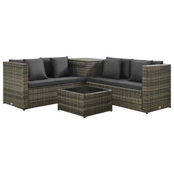 vidaXL 4-delige Loungeset met kussens poly rattan grijs, Tuin en Terras, Verzenden, Nieuw, Loungeset