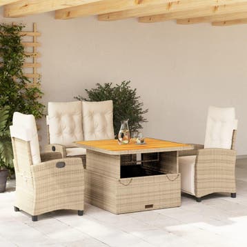 vidaXL 4-delige Tuinset met kussens poly rattan beige, Verzenden, Nieuw, Tuinset