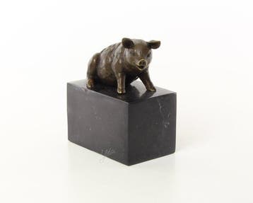 Figuur - Charmante Bronze-Skulptur „Sitzendes Schwein“ auf